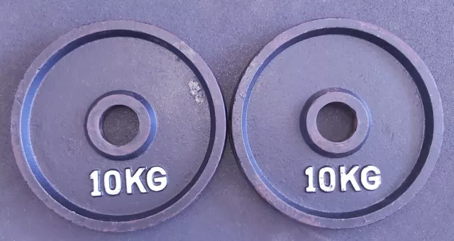 Cast Iron Weight Plates 2x 10kg - (25mm Hole - Suit Olympic Barbell) - Pre-Owned