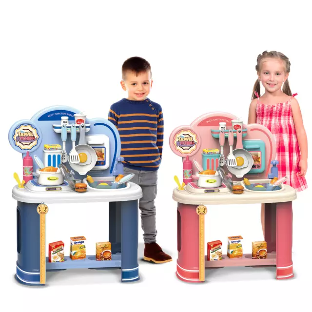 Kitchen Play Set Kids Toy Stovetop Pretend Pans Oven Cooking Dining Sink Water