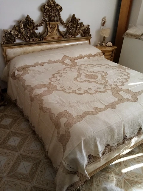 Couvre-lit Matrimonial Fait Main – Toile D'Hollande Et Fil Blanc – Neuf
