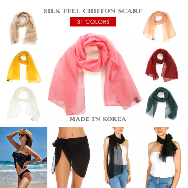Silk feel chiffon oblong sheer scarf 19x60 inch beach wraps Made in Korea
