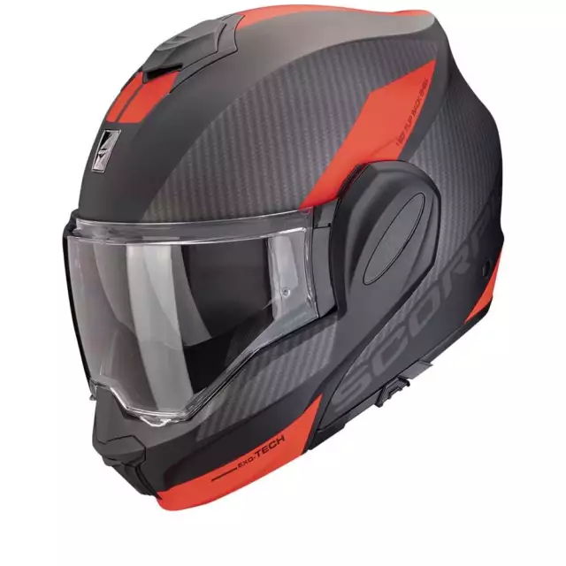 Scorpion EXO-Tech Evo Team Matt Black-Silver-Red Modular Helmet - New! Fast S...