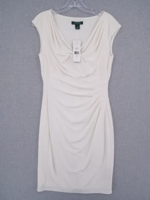 Lauren Ralph Lauren Dress Womens Size 6 Ivory Cowl Neck Pleated Cap Sleeve