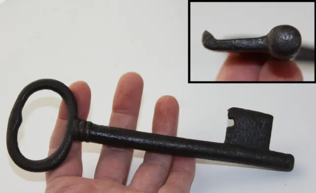 Antique 1800's Hand Forged Castle Door Trunk Gate Cast Iron Skeleton Key 6-5/8"
