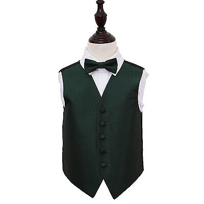 Dark Green Greek Key Patterned Boys Wedding Waistcoat & Bow Tie Set by DQT