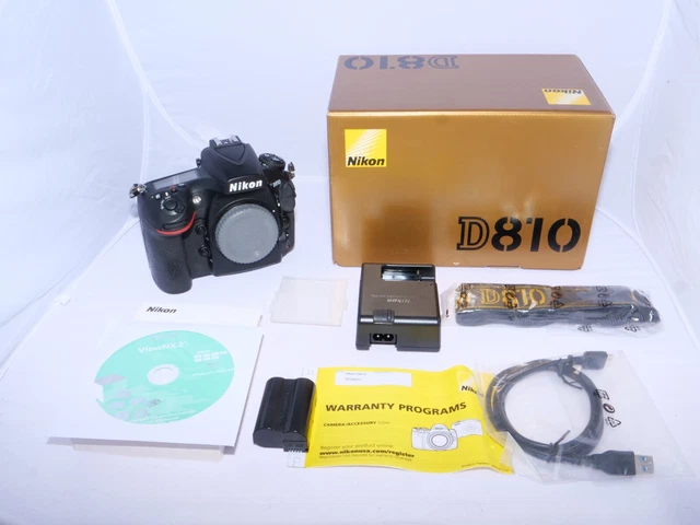 Nikon D810 36.3MP FX DSLR Camera Body. BOXED. Batt. & Charger. Strap. Cap. MINT-