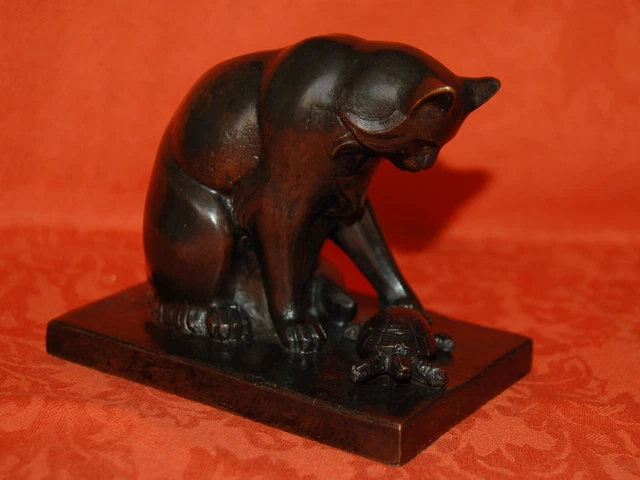 BRONZE Charles CONRAD (1912-?) " chat et tortue " BRONZE