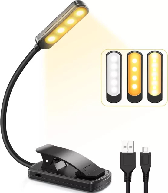 Lampada da Lettura, 9 LEDs 3 Modalità, Clip Luce per Lettura Libri, 360°Flex