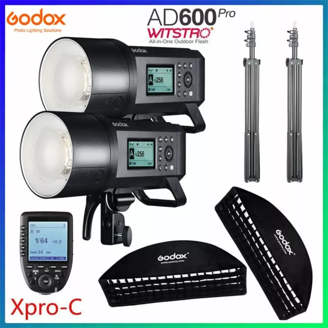 2x Godox AD600Pro 600Ws TTL Flash+ 35*160cm softbox+ 2m Stand+ XPRO-C For Canon