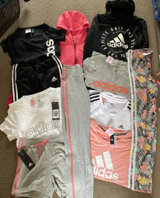 BNWT Girls Adidas Bundle Tracksuit Leggings Hoody Jumper Tshirt Shorts Pink Top