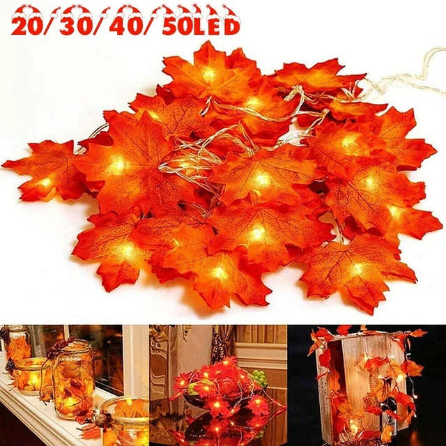 Lichterkette Herbst Holz Hängend Künstlich LED Pflanze Wand Ahornblätter