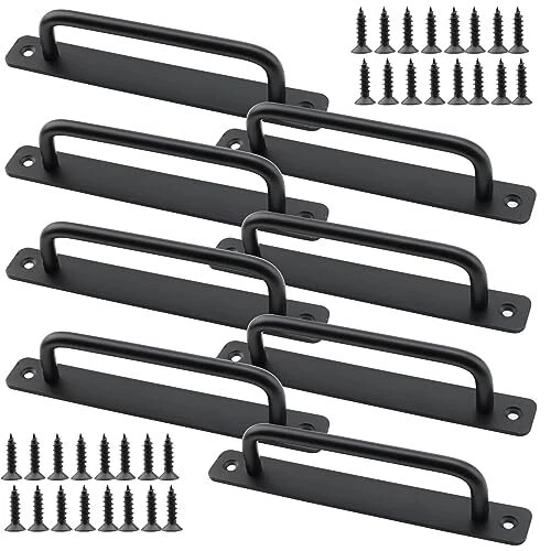 8 Pack 7 inch Sliding Door Handles, 160x25mm Black Barn Handle Pulls with Scr...