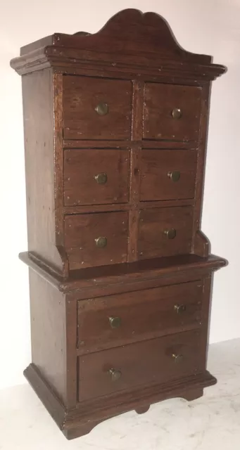 ANTIQUE SPICE CABINET Miniature Chest on Chest 8 DRAWER WOODEN Folk Art Box