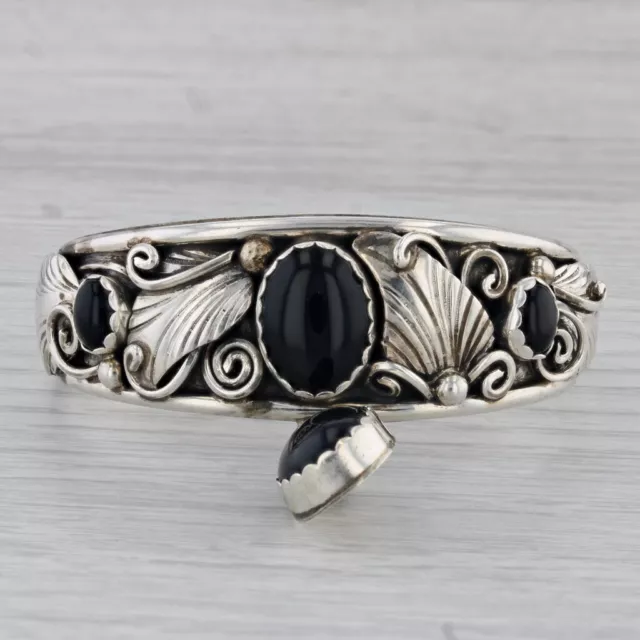 Native American Onyx Cuff Bracelet Charm Sterling Silver 6.25" Herbert Tsosie