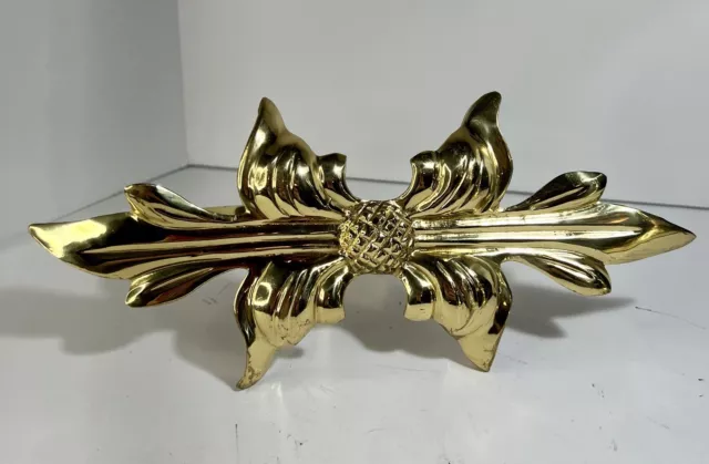 Drapery Tieback Large Brass Wall Mount Bow Leaf Lacquered Pull Back