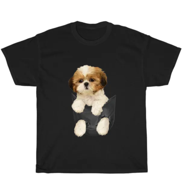 Shih Tzu Puppy in Pocket T-Shirt Shitzu Dog Pet Lover Owner Unisex Tee Gift NEW