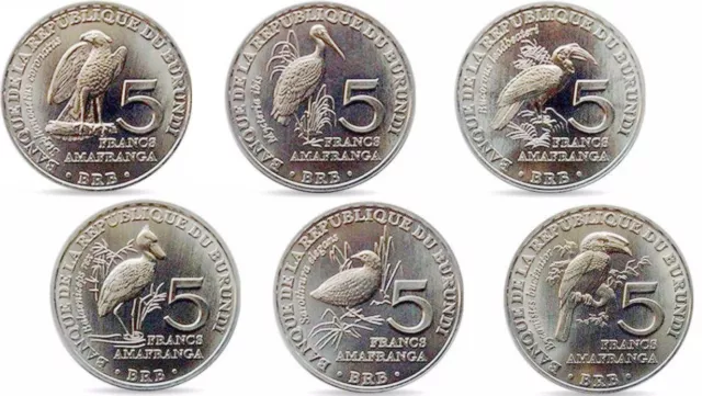 Burundi 2014 5 Francs 6 Coins Set Birds  Unc 26Mm Alum Coin