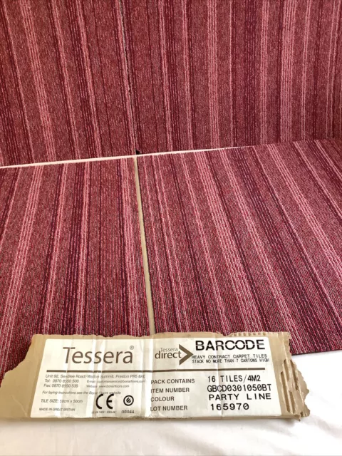 Tessera 50cmx50cm Red Stripe Pary Line Carpet Tiles - Never Used