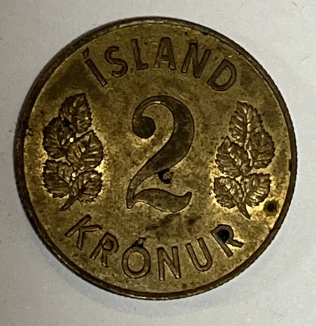 1966 Icelander Coin Iceland 2 Kronur | Dragon Dreki | Betula Pubescens