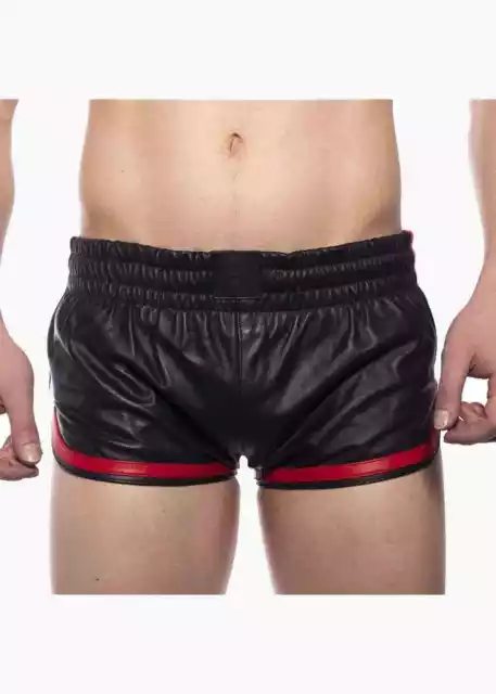 Genuine Leather Mens Sports Shorts Black Red Striped | PROWLER RED BLUF Boxer