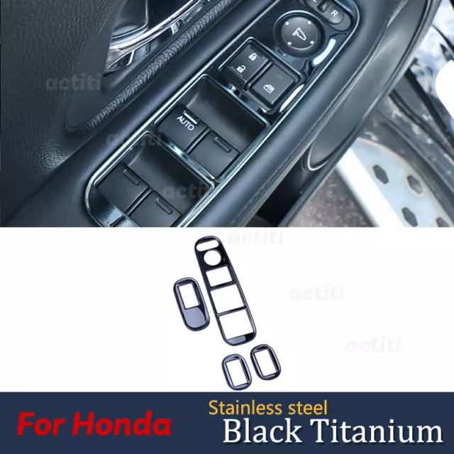 For Honda XRV 16-20 Stainless Steel Black Window Lift Panel Switch Cover Trim