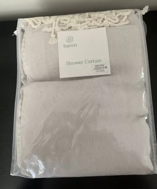 Cortina de ducha de algodón orgánico de dos tonos Haven 72 pulgadas x 98 pulgadas en gris,