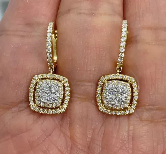 2Ct Round Cut Real Moissanite Dangle/Drop Earrings In 14K Yellow Gold Plated