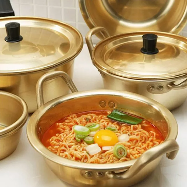 AHIER Ramen Pot, Korean Ramen Cooking Pot with Lid Spoon and Chopsticks (1Pair), Korean Ramen Noodle Pot Fast Heating for Kitchen Cookware (Double