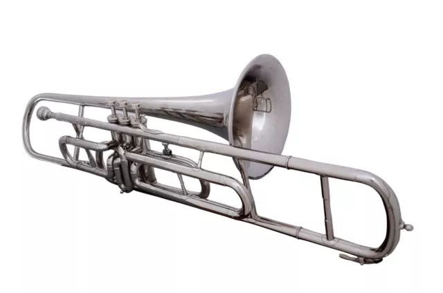 TRUMBONE SALE! SILVER FINISH Bb FLAT VALVE TRUMBONE FREE HARD CASE+MOUTHPIECE