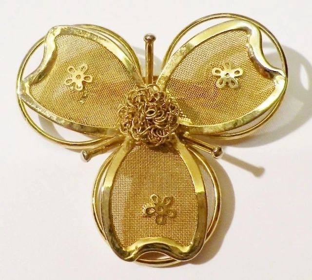 Broche Rétro Colibri En Métal Doré Poli - Couleur Or Brillant, Modèle 524, Occasion En Bon état, Sans Marque