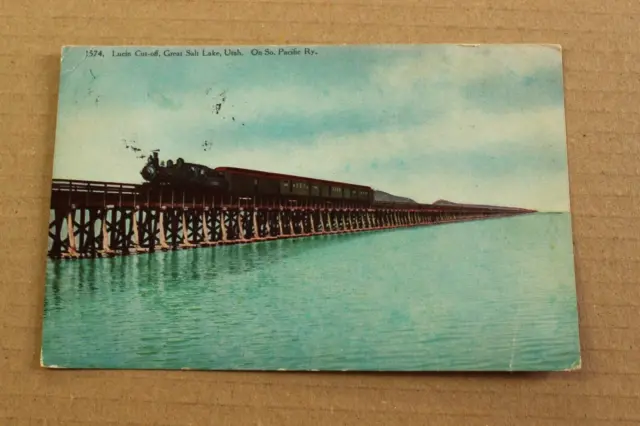 Lucin Cut Off On Southern Pacific Vintage Postcard Railroad " Great Salt Lake"