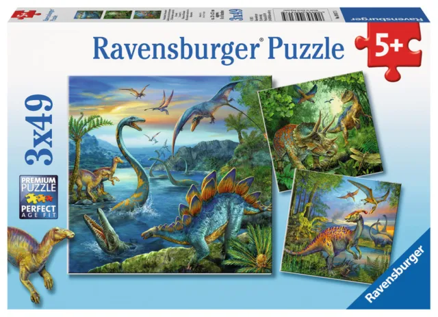 3 x 49 Teile Ravensburger Kinder Puzzle Faszination Dinosaurier 09317