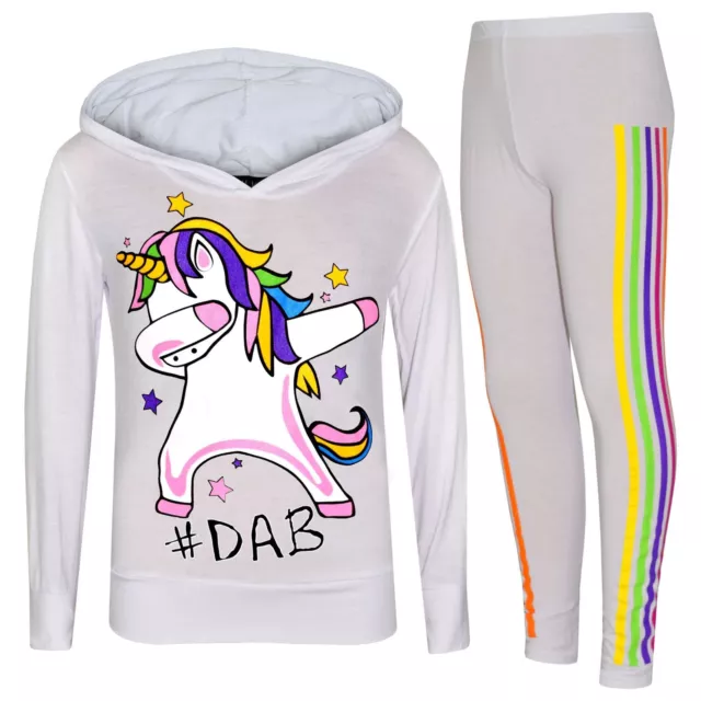 Set leggings top bianchi unicorno bambine arcobaleno #dab filo interdentale 7-13 anni