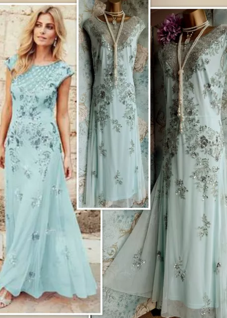 JOANNA HOPE BLUE turquoise lace beaded deco 20s gatsby wedding evening dress 26 139.00 PicClick UK