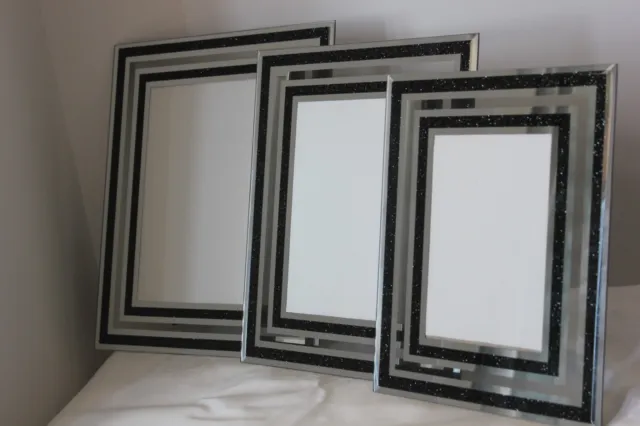 Black And Silver Glitter Glass Photo Frame ,3 Sizes