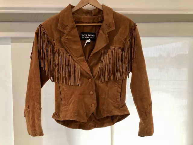 Vintage Wilsons Suede Leather Jacket Brown Fringe Western Motorcycle Sz Medium M