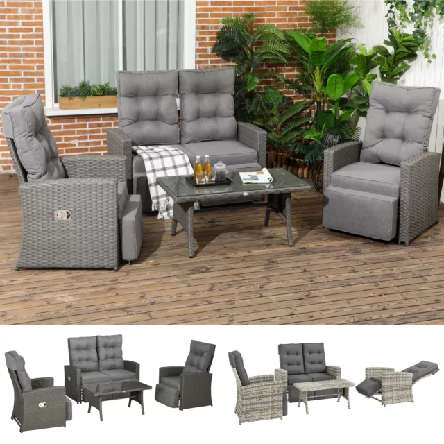 4 Seater Rattan Garden Furniture Set with Reclining Back, Cushion