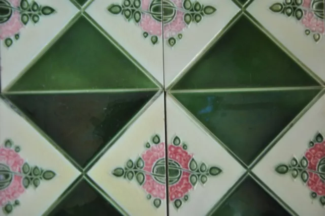 4 Pc Vintage Majolica H&R Floral Decorative Art Ceramic Tiles , Japan 2
