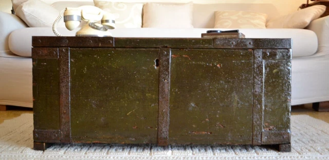 Antica Cassapanca in Legno fine 800 Baule Vintage Forziere Antico Ferro Panca .
