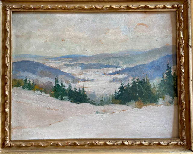 Hübsches antikes impressionistisches Ölgemälde Winterlandschaft  signiert