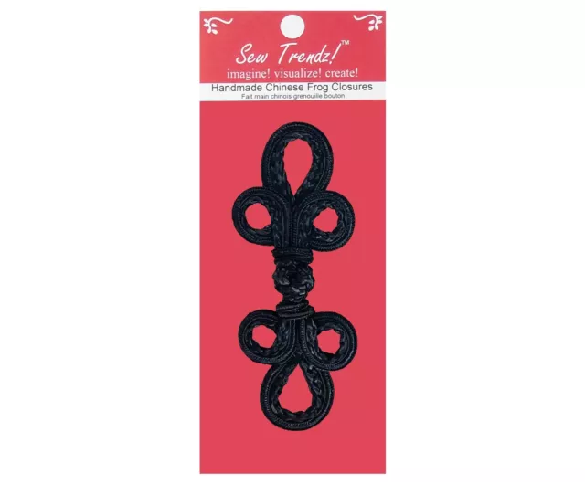Cierres de botones de ranas - negro - doble trenza tres bucles - 1 par/paquete - #FG4750