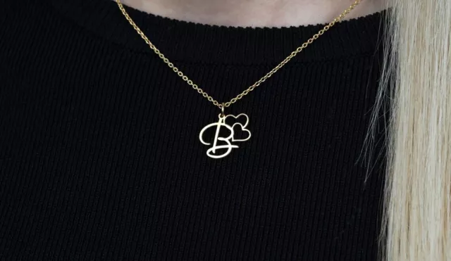 Collana con nome Oro 18 kt. con lettera cuore donna gioielli regalo rodiato