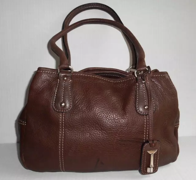 Vintage 1954 FOSSIL Brown Pebbled Leather Bag Satchel Shoulder Purse w/Key Charm