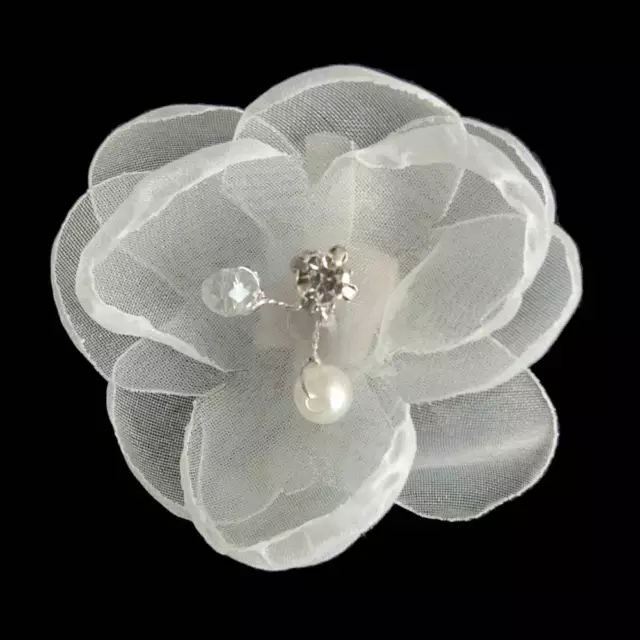 Pince à cheveux mariage cérémonie organza petite fleur plate blanche taille S