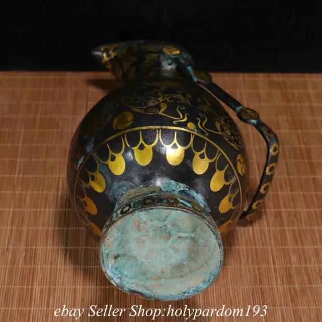 12.8" Collect Old Chinese Bronze Ware Gilt Dynasty Eagle Lid Bottle Vase 2