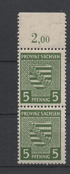 .SBZ  Provinz Sachsen 75X senkr. Paar mit Plf. I Provinzwappen postfrisch