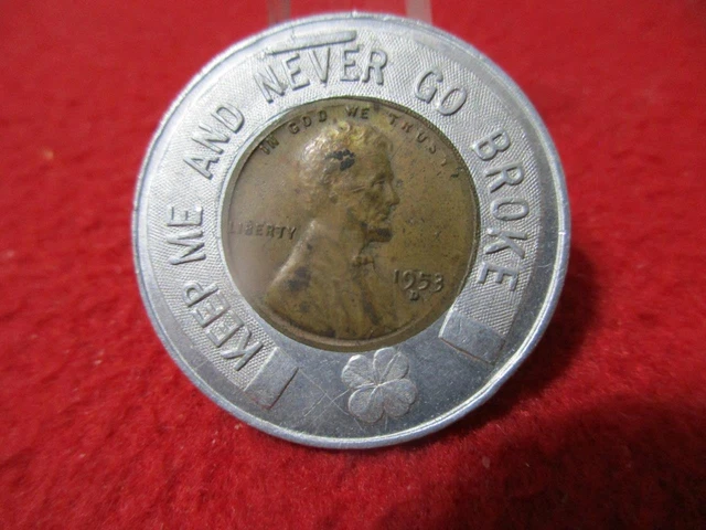 Encased 1953-D Lincoln Cent Good Luck Token Lucky Bazooka Penny   #T2648