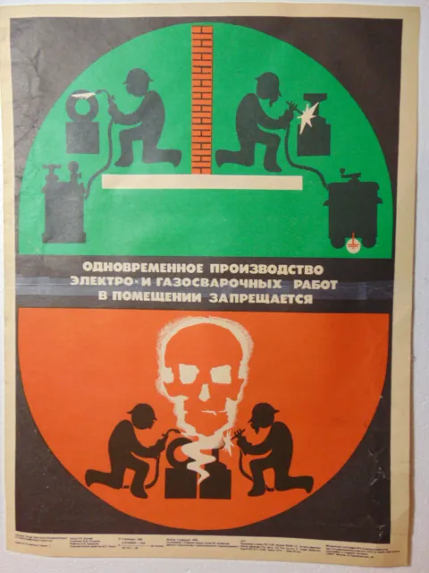 Original Welding Safety Warning Poster Soviet Industry Retro Old School Design