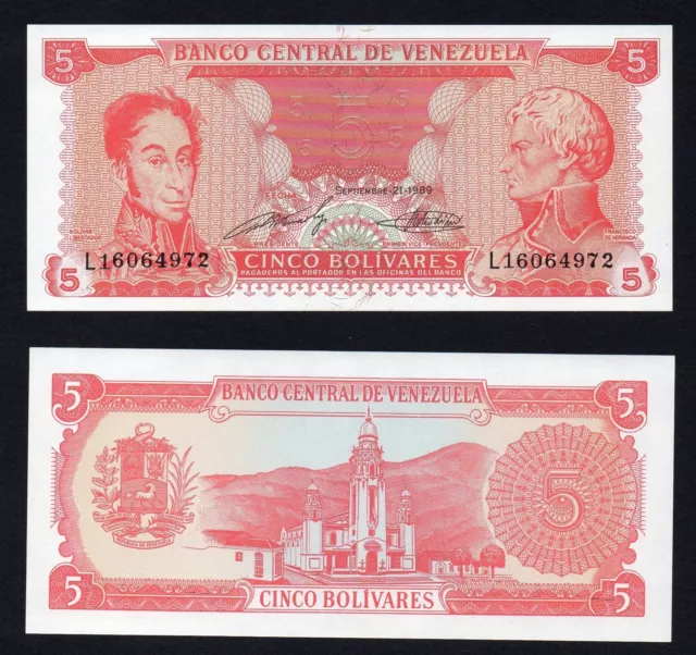 Venezuela 5 Bolivares 1989 P 70 Fds / UNC B-01