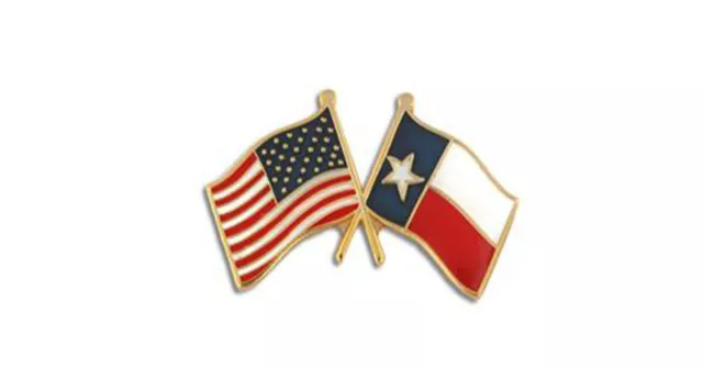 USA & Texas Flag Friendship Crossed Flags Lapel Hat Pin (Made in USA)