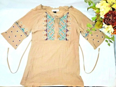 Urban Mangoz Womens Tunic Top or Dress Plus Size 1X Bell Sleeve Embroidered 1XL